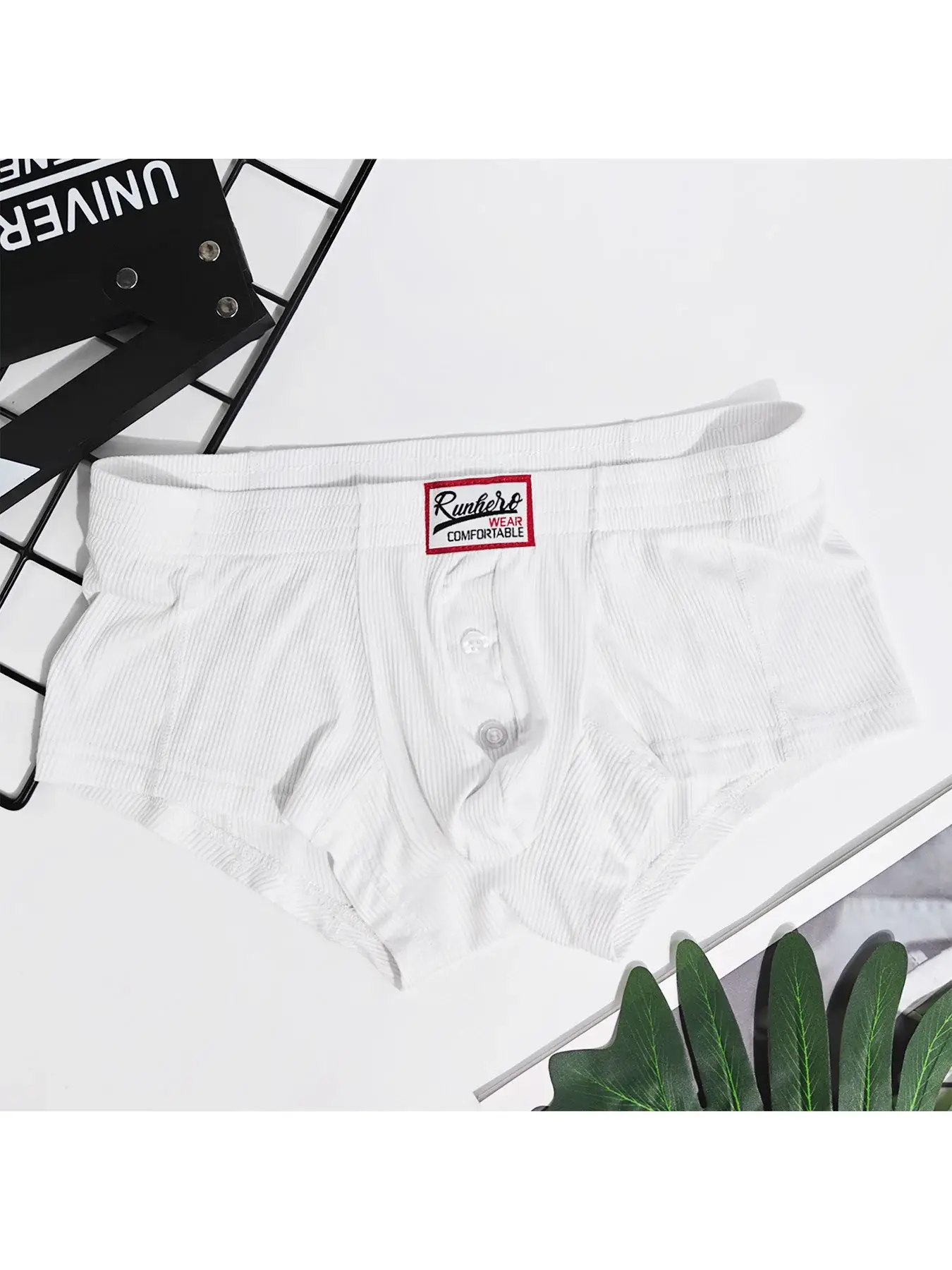 Men's Flat Underwear, Made of Synthetic Viscose, High Elasticity, Raised, Button Decoration, Comfortable Slim Fit Solid Color — image 10