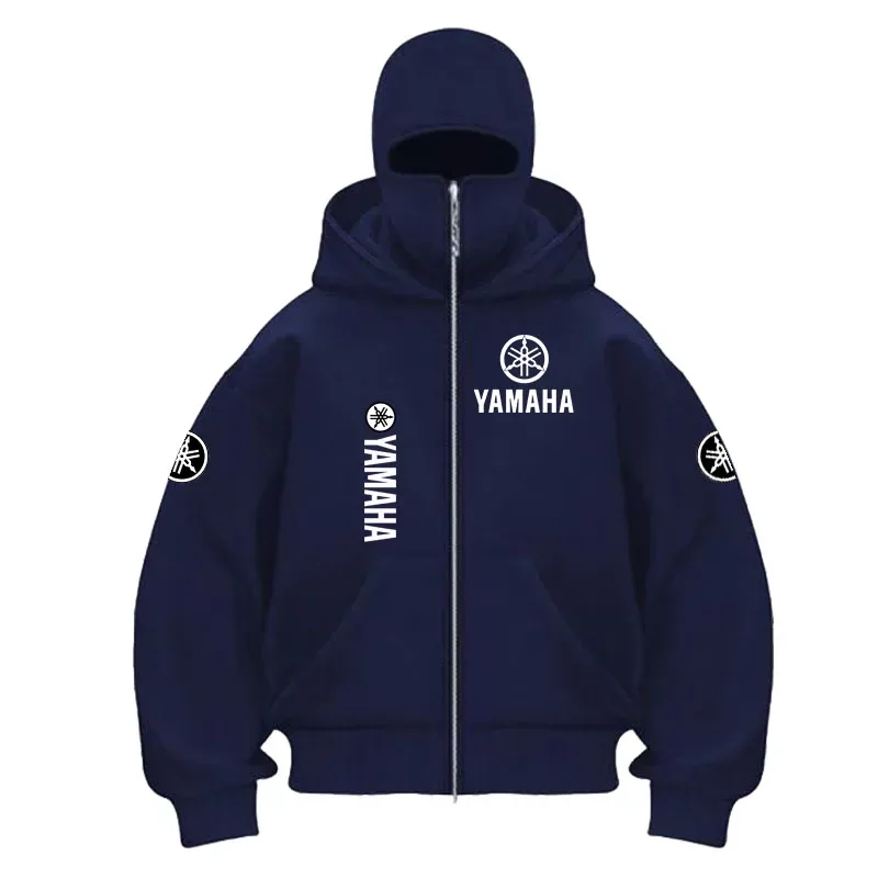 Máscara de ciclismo de algodão com logotipo da Yamaha, moletom com capuz com zíper, masculino e feminino, outono e inverno, novo estilo, moda casual, retrô, ciclismo