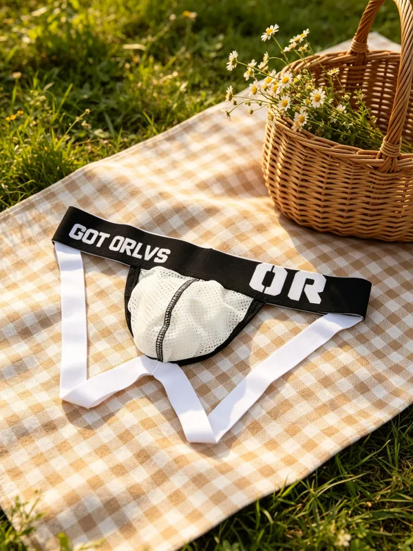 Cueca masculina de malha g string, roupa íntima com letras impressas em contraste, cintura elástica larga, contorno 3d, bolsa em u, material de malha fina sofisticado — image 11