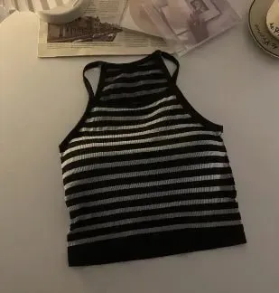 גרסה קוריאנית גופיות נשים חוט מוצק קרופ אופנה קרופ טופ עם פס כרית חזה ללא שרוולים לבישה חיצונית בסיסית — image 8