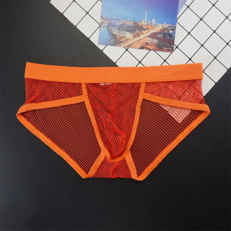 Plus Size Mesh Underwear Men Transparent Large Fishnet U Pouch Briefs Male Low Waist Solid Color Sexy Perspective Male Panties
