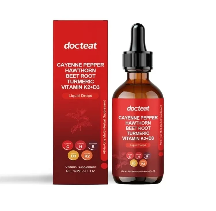 Docteat Vitamin Drops K2 + D3 Υγρό συμπλήρωμα με πιπέρι καγιέν και κράταιγος βοηθά στη διατήρηση της καλής υγείας 60 ML