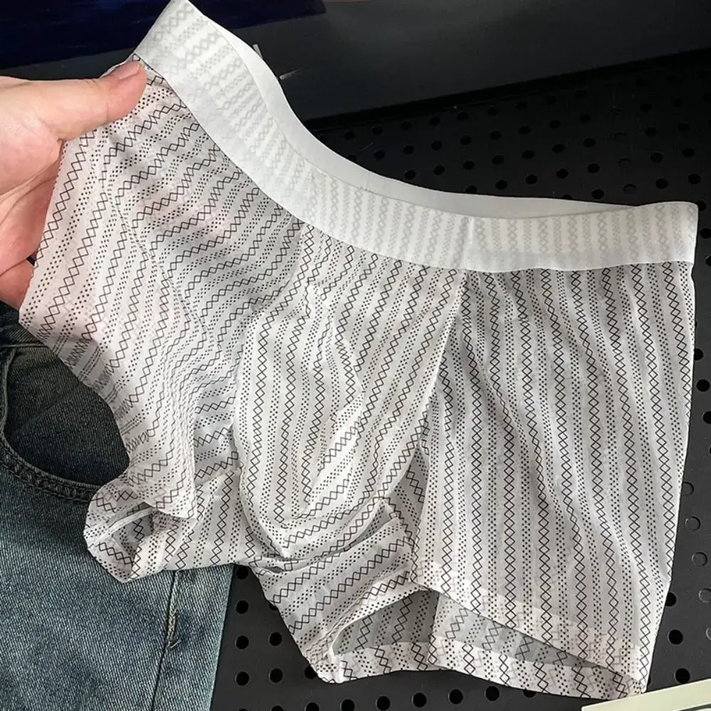 Fashion Manipis na Ice Silk Boxer Briefs na See Through Stripe Leopard Print Boxers Nakakahinga ng Seamless Cool Feeling Underpants Araw-araw — image 16