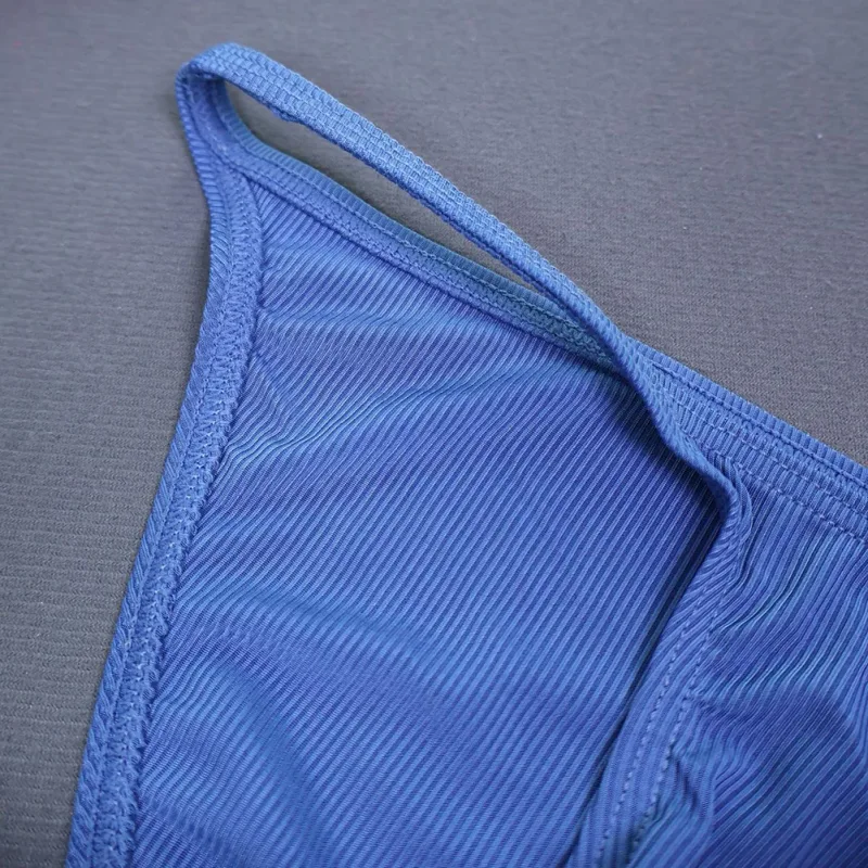 1pc Men Ribbing High Fork Underwear Brief U Convex Pouch Low Rise Panties Solid Color Breathable Comfortable Underpants