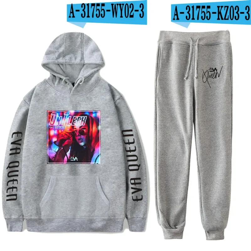 Hip hop confortável eva rainha impressão moletom moletom terno hoodies + calças terno meninos/meninas 2 peça conjunto roupas — image 27