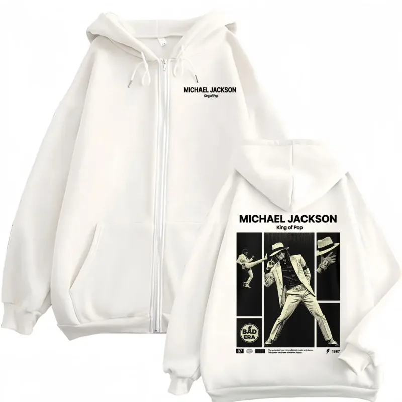 Michael jackson rei do pop zip up hoodies roupas masculinas clássico vintage jaqueta moletom harajuku velo zíper casacos com capuz — image 7