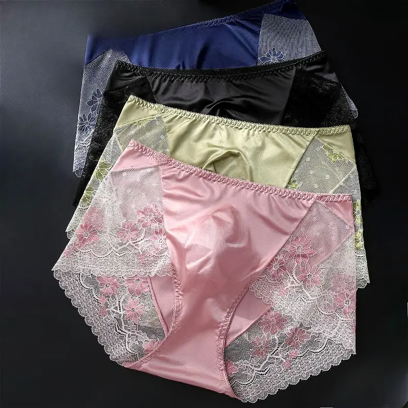 Satin Ice Silk Briefs Mens Lace 3D U Pouch Underwear Sexy Floral Man Panties Breathable Low Waist Shorts Convex Pouch Underpants — image 2