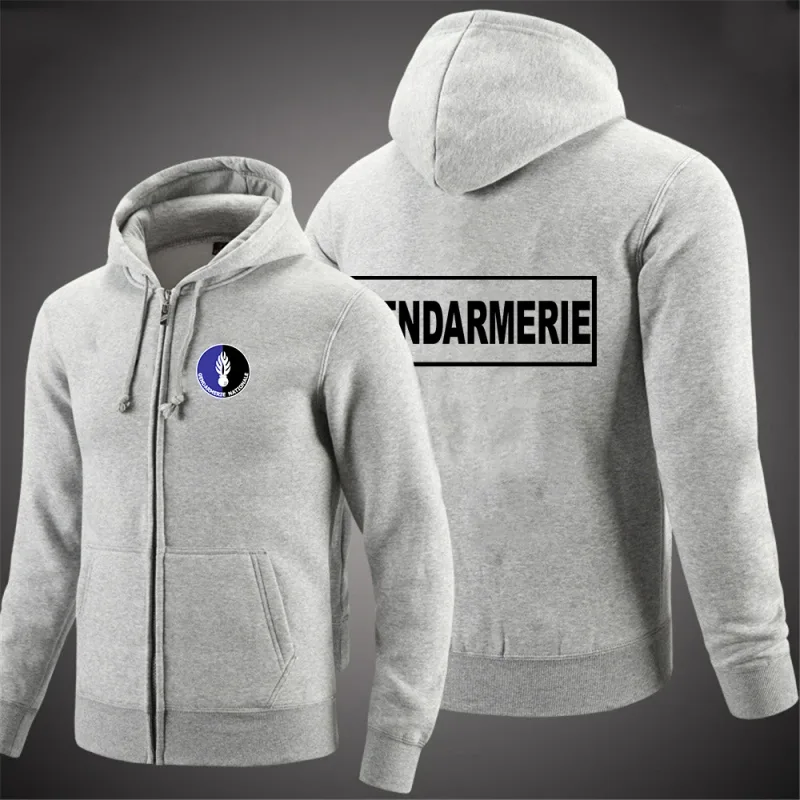 2025 Spring Autumn French Gendarmerie Logo Printed Solid Color Simplicity Hoodies Men's Popular Cardigan Streetwear Jacket Coats