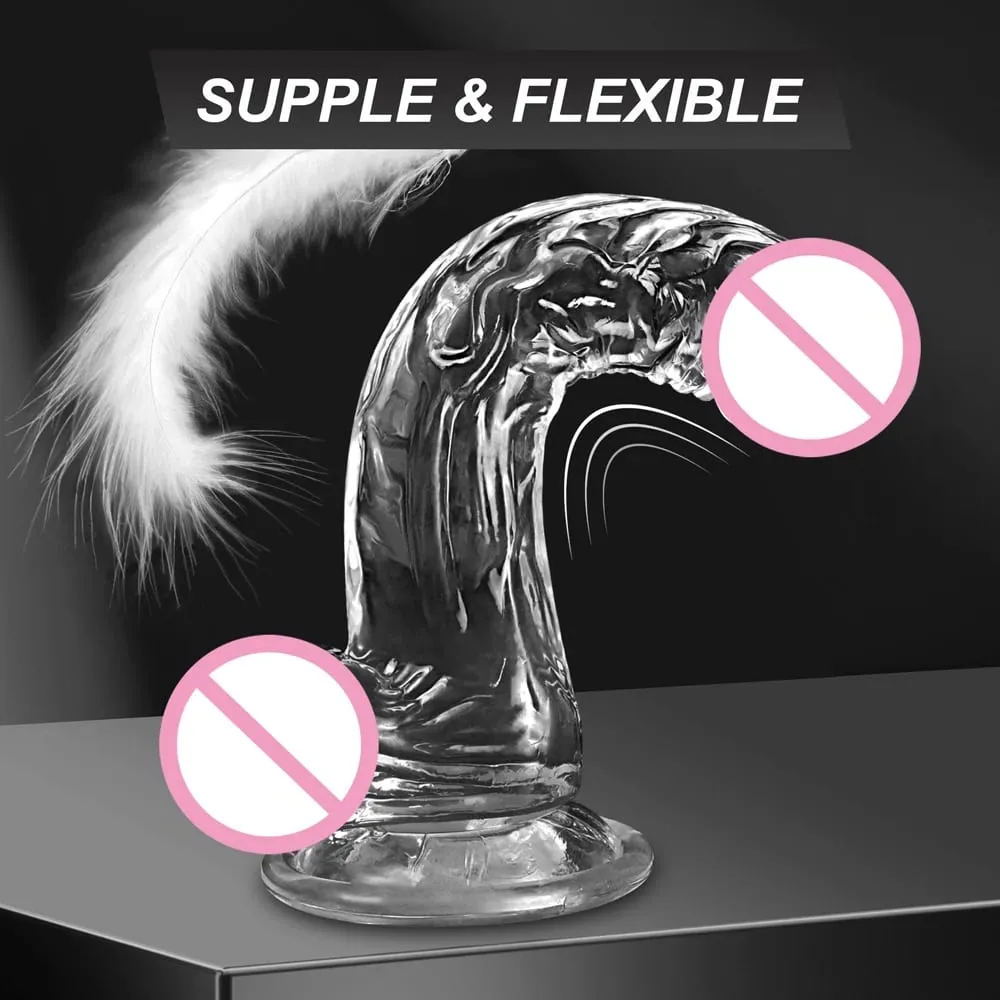 Realistic Soft Dildo for Women Beginner Transparent Penis with Strong Suction Cup Hands-Free Play for Adult Sex Masturbator