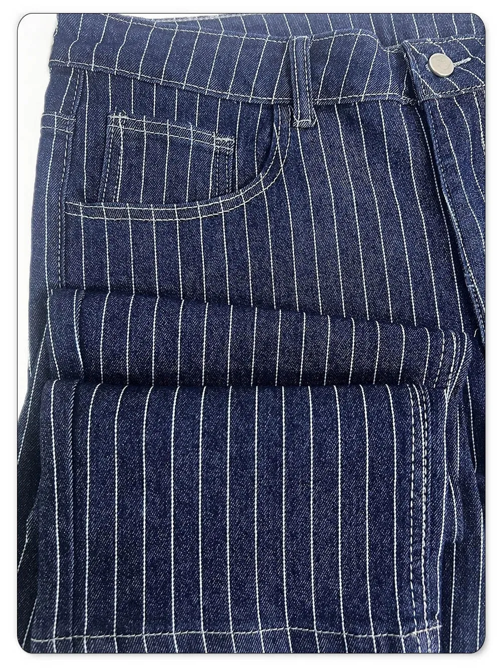 אור יוקרה כחול לבן פסים Jacquard Slim Fit אלסטי ג'ינס ישר רגל ג'ינס עסקי בסגנון קז'ואל נסיעות מכנסי ג'ינס