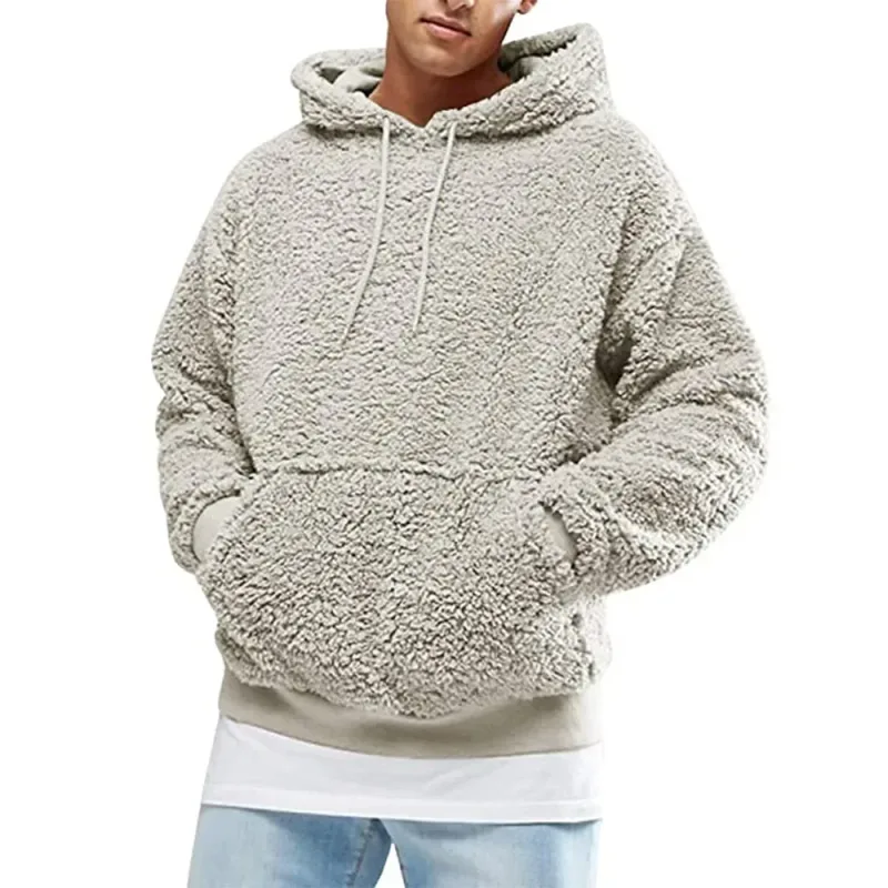 2026 Autumn Winter Men's Tops Plush Hooded Sweater Fashion Solid Warm Hoodies Y2K Streetwear in Hooded Sweatshirts Mens Clothes — image 14