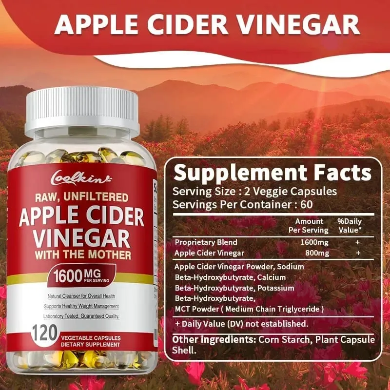 Apple Cider Vinegar Capsules - Supplement B Vitamins Weight Management Detox Relieve Bloating and Constipation Fat BurnerSup