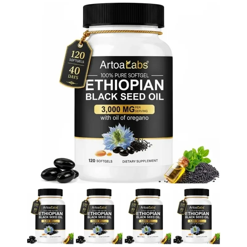 Ethiopian Black Seed Oil Softgels 3000mg with 100mg Oregano Extract for Immune Digestive and Daily Vitality Support 120 Count