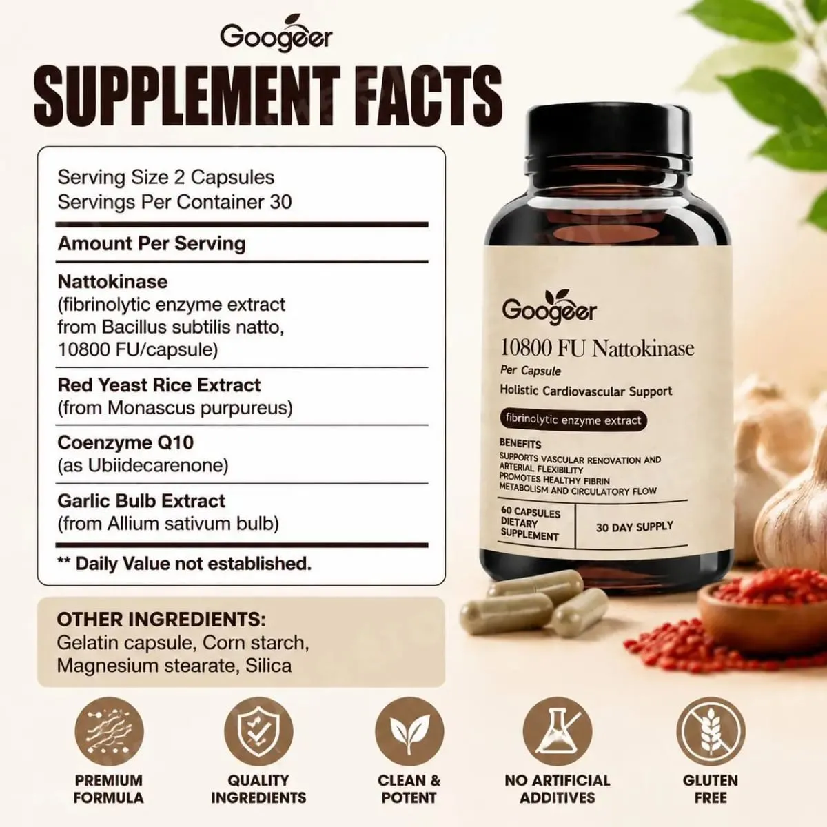 Googeer Advanced Enzyme CoQ10 Formula kapszula Clean Vegán Non GMO Napi Wellness Támogatás Kiegészítő 60 Kapszula Egyszerű használat — image 2