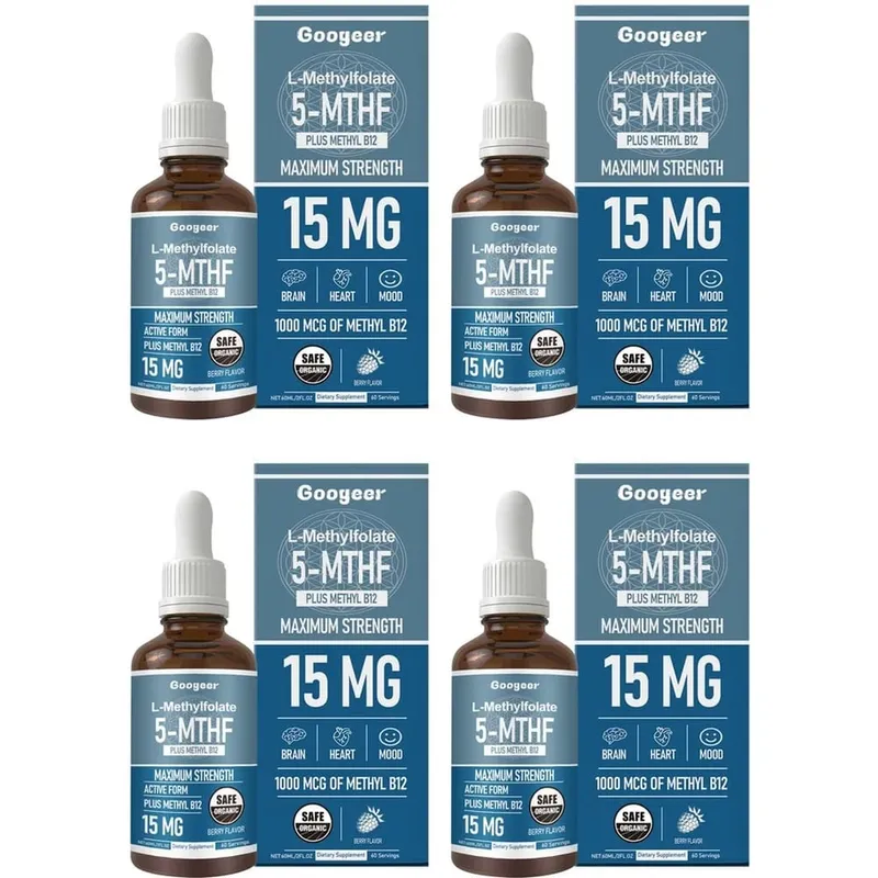 Googeer L-metilfolát 5-MTHF folyékony cseppek metil-B12-vel 15mg 1000mcg Maximális erősségű szív-agy hangulattámogatás 60ml — image 10