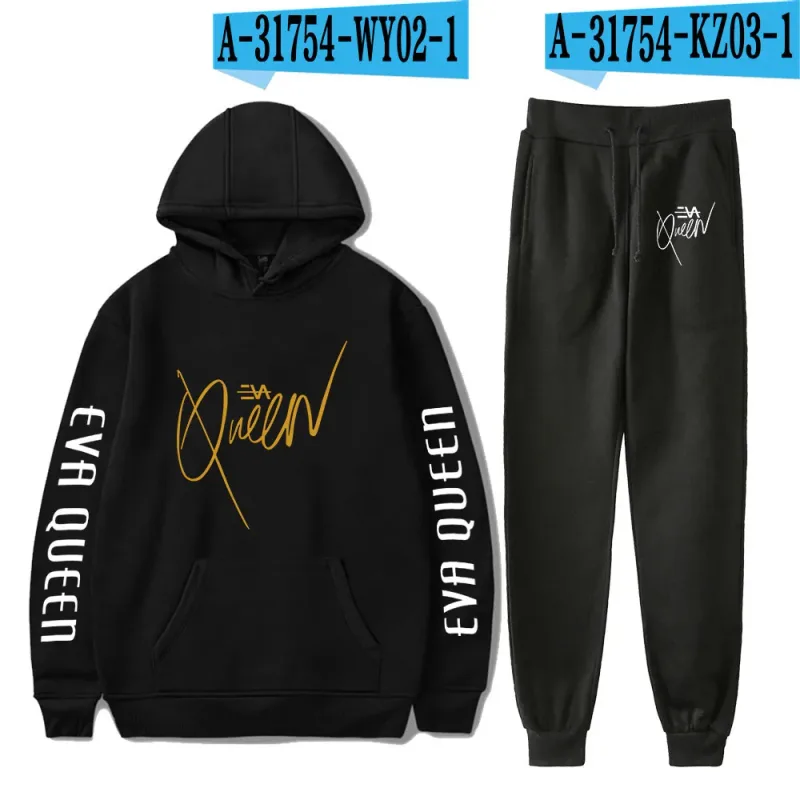 Hip hop confortável eva rainha impressão moletom moletom terno hoodies + calças terno meninos/meninas 2 peça conjunto roupas — image 33