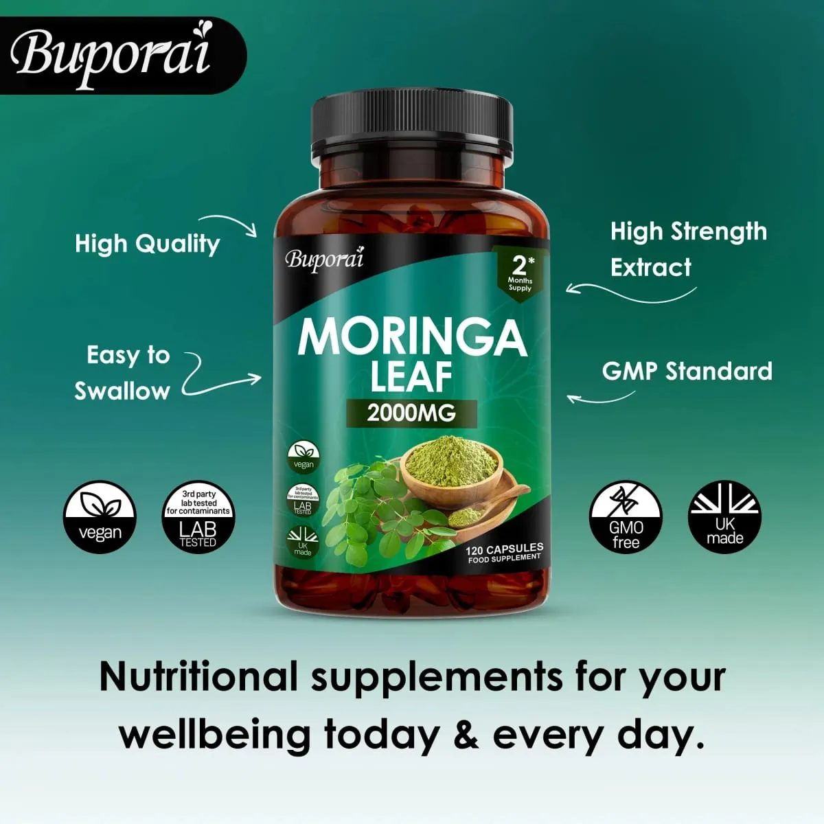 Moringa Leaf Capsules - Supports Digestive and Intestinal Health Antioxidants Nourishes Skin Improves Energy Levels