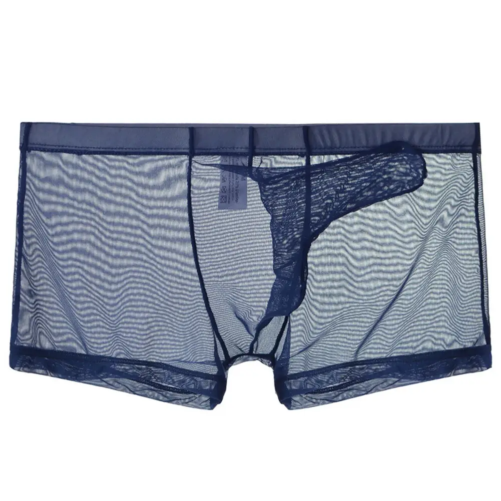 Sexy men malha transparente leve roupa interior ver através respirável boxer briefs calcinha separação bala masculino boxer calcinha
