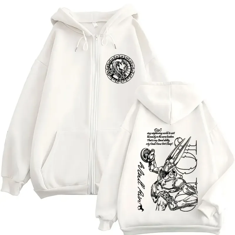 Anime Jojo Bizarre Adventure STEEL BALL RUN D4C Funny Valentine Zipper Hoodies Men Women Fashion Fleece Zip Up Sweatshirt Jacket