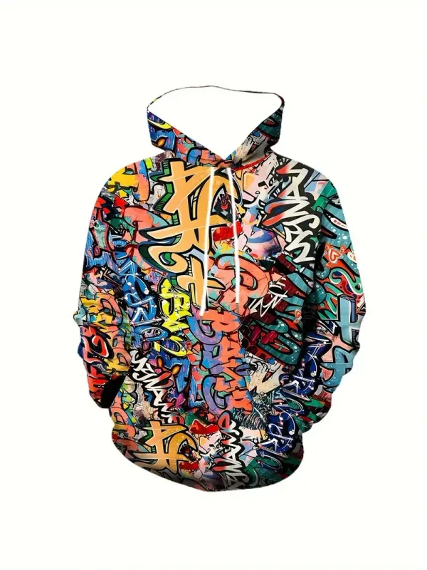 2024 novo masculino pintado graffiti fluxo impresso hoodie casual na moda manga longa esportes topo rua masculino padrão colorido hoodie — image 13