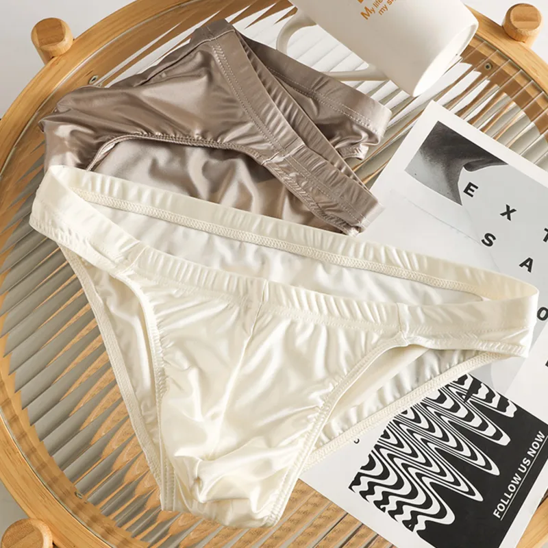 Luxury Satin-like Men Underwear Ice Silk Thin Smooth Briefs Sexy Breathable Underpants U Bulge Pouch Quick Drying Panties Cuecas — image 17