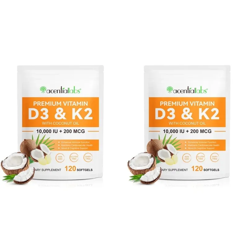 AcentiaLabs D3- és K2-vitaminos lágyzselé kókuszolajjal, immunfunkcióval és csonttámogatással gluténmentes, nem GMO 120 lágyzselé — image 8