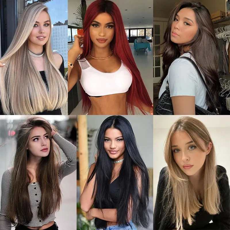 Συνθετικά Long Straight No Clip Invisible Line Hair Extensions 40 55 80cm Φυσικό Καστανό Ξανθό Fake Hairpiece για Γυναικεία — image 7