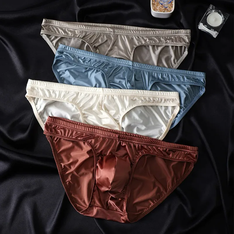 1pc Mens Briefs Ice Silk Satin-like Men's Underwear Bulge Pouch Smooth Cool Solid Men's Underpants Breathable Panties — image 2
