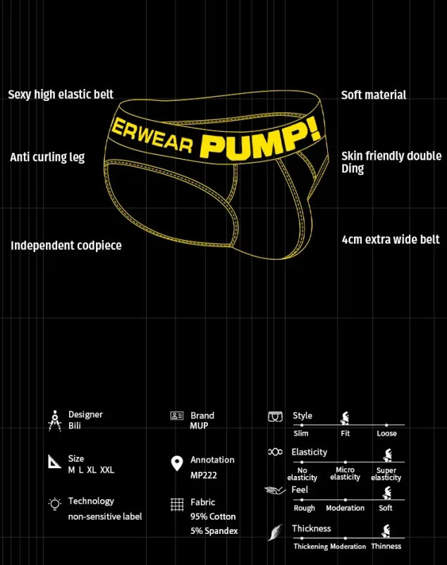 Panlalaking Cotton Color Block Brief, Pump! Logo Wide Waistband Low Rise Sexy 3D Convex Pouch Underwear 3256813080433415 — image 8