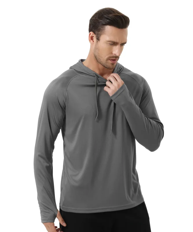 Camiseta masculina de verão com manga comprida UPF 50+ com capuz Rash Guard Camiseta de secagem rápida para esportes ao ar livre pulôver de corrida — image 5