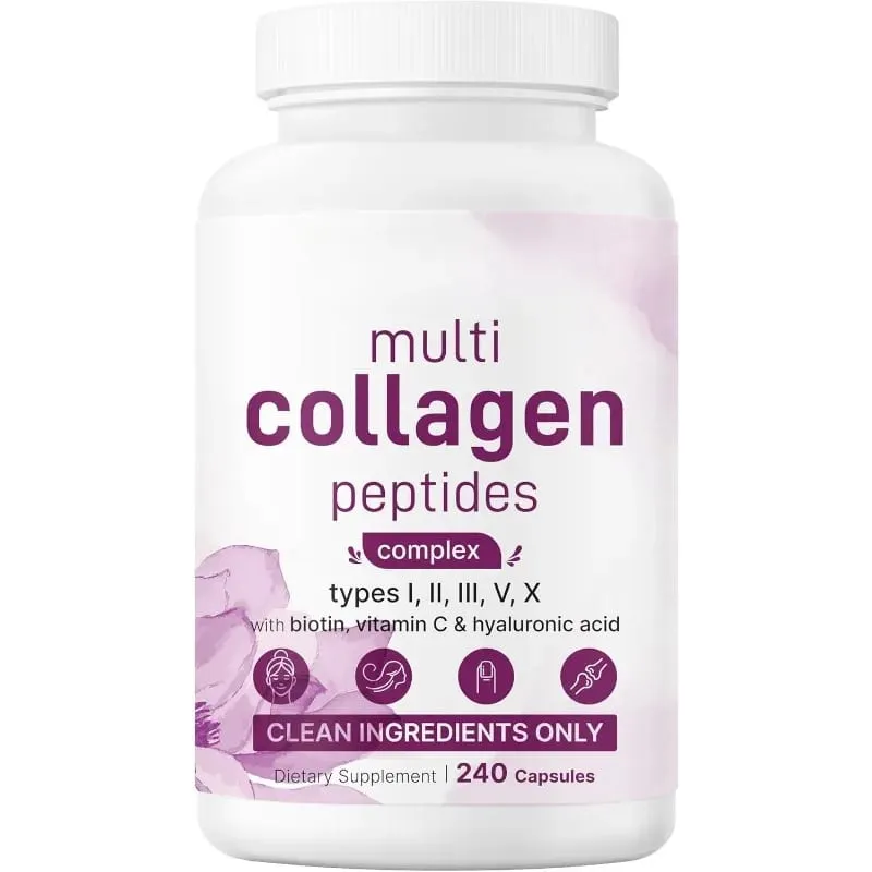Multi Collagen Peptides Capsules with Biotin Vitamin C and Hyaluronic Acid Contains Eggs and Fish 240 Capsules — image 9
