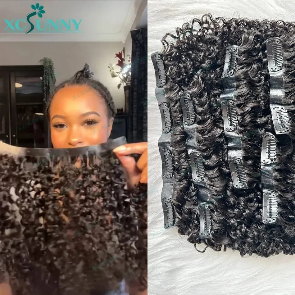 Kinky Curly Seamless Clip Ins Human Hair Burmese PU Clip In Human Hair Extensions Kinky Curly για μαύρες γυναίκες 240g Ολόσωμη κεφαλή