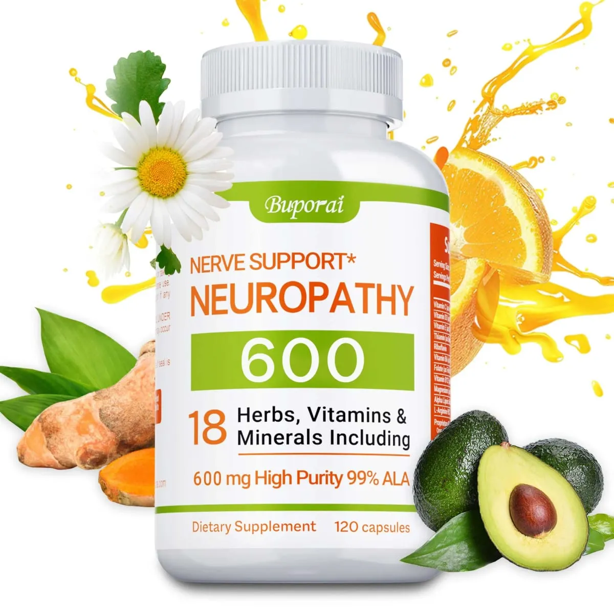 Neuropathy Support Supplement 600mg - Antioxidant Reduces Stress Promotes Nerve Health Cellular Energy Metabolism Non-GMO