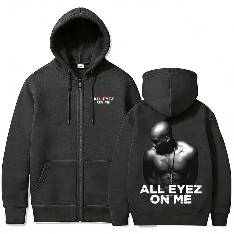 Rapper Tupac 2pac All Eyez on Me Cross Zipper Hoodie Lalaki Babae Hip Hop Fashion Zip Up Hoodies Panlalaki Kaswal Oversized Streetwear — image 8