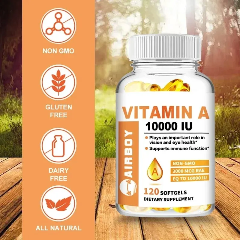 A-vitamin 10000 NE – Támogatja az egészséges látást és az immunrendszer egészségét – GMO-mentes, gluténmentes étrend-kiegészítők — image 1