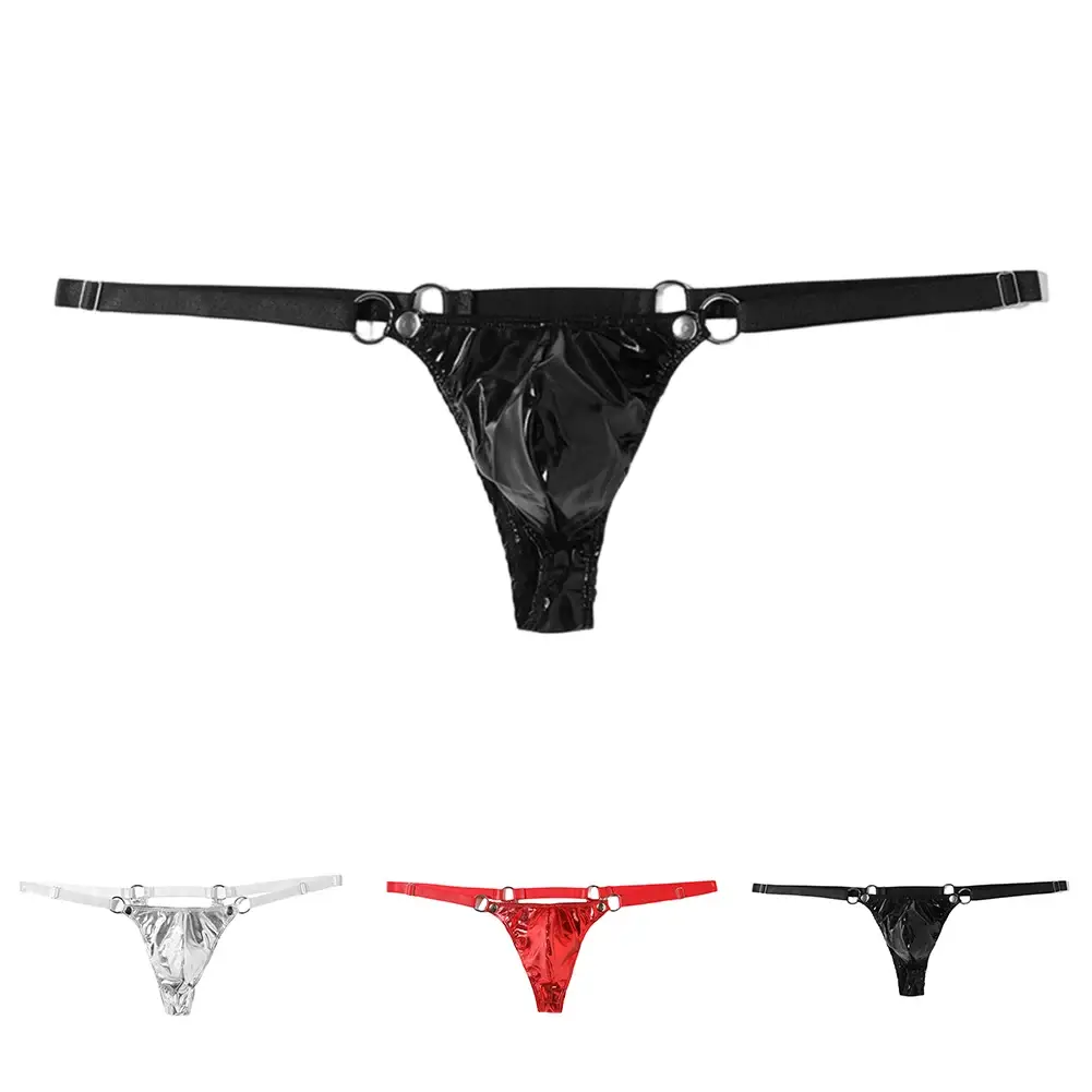 1pc Men Patent Leather G-String Sexy Thong V-back Low Ring Rise T-back Bulge Pouch Lingerie Underwear Gay Sissy Hot Clubwear — image 11