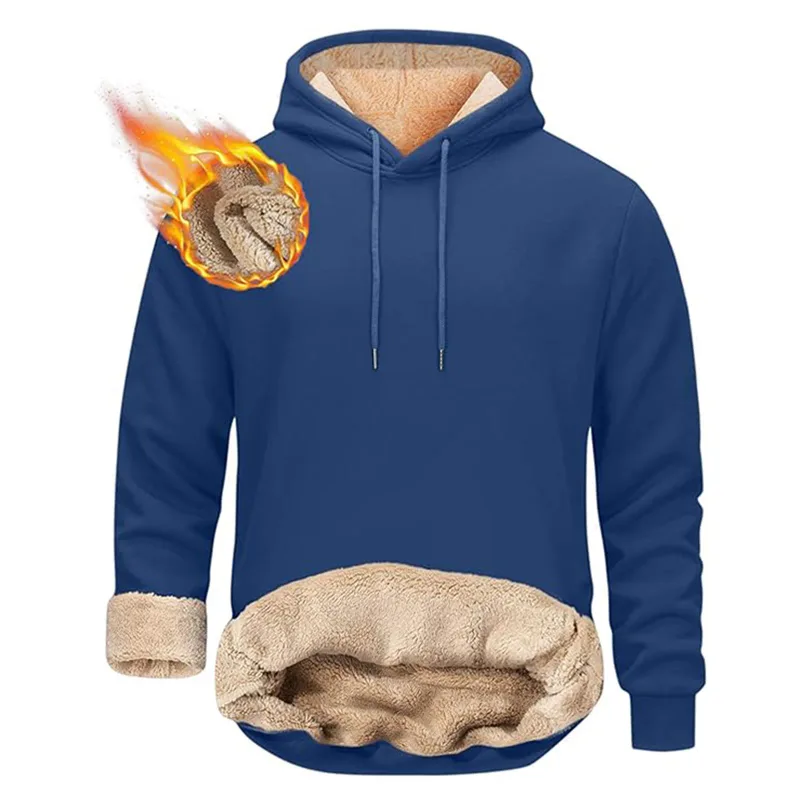Winter Men's Warm Hoodies Sports Makapal na Sweatshirts Windproof Thermal Casual Solid Color Loose Long Sleeve Pullover Streetwear — image 10