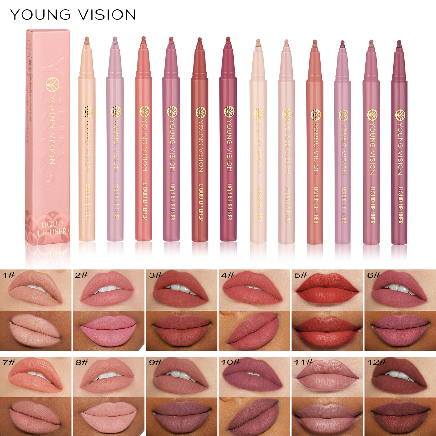 12 color matte liquid lipliner sponge gourd head fog surface bare color waterproof lip glaze red pen — image 3