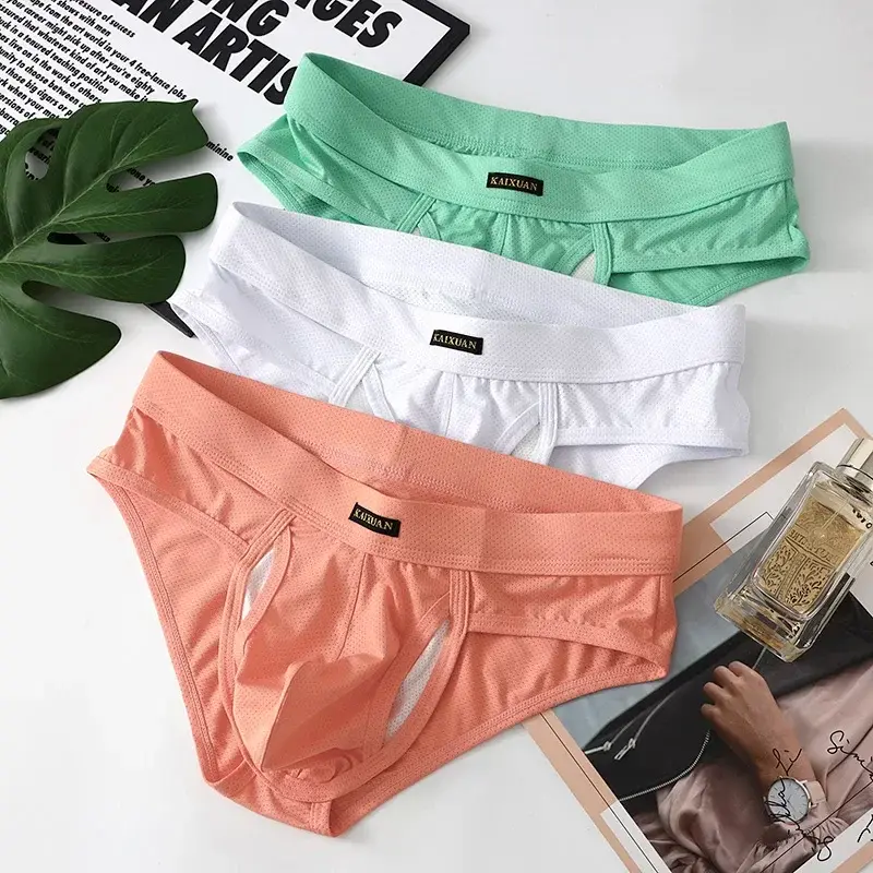 Men's Quick Dry Breathable Polyester Underwear with Bullet Pouch Sexy Trunks Side Opening Comfortable Briefs — image 4