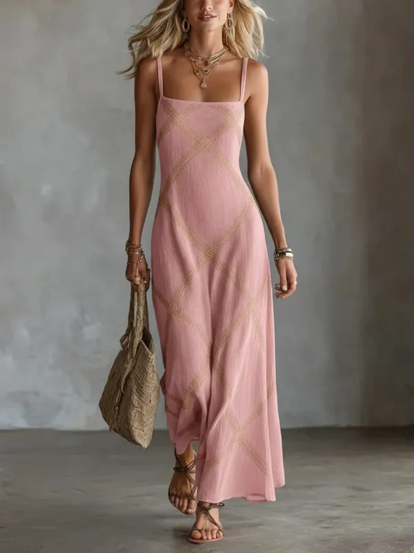 Nyomtatott csíkos egyszínű ujjatlan ruha Alkalmi nyári ruhák tavaszi outfit — image 9