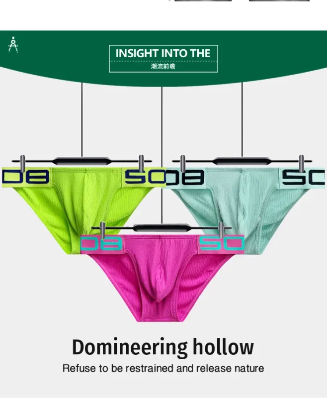 2PCS Ribbed Texture Male Triangle Underwear Letter Elastic Waist U Convex Pouch Briefs BS813