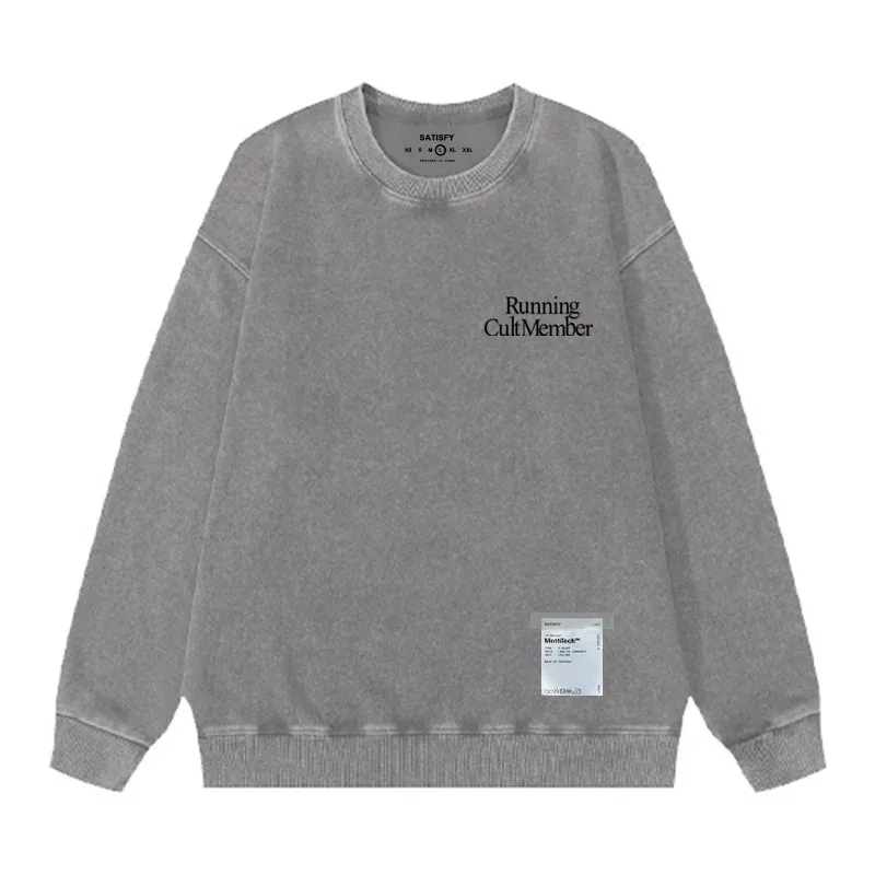 Satisfy SoftCell Men's Round-Neck Sweatshirt Running Distress Member Print Vintage Style Long Sleeve Cotton Sweatshirt with Po — image 17