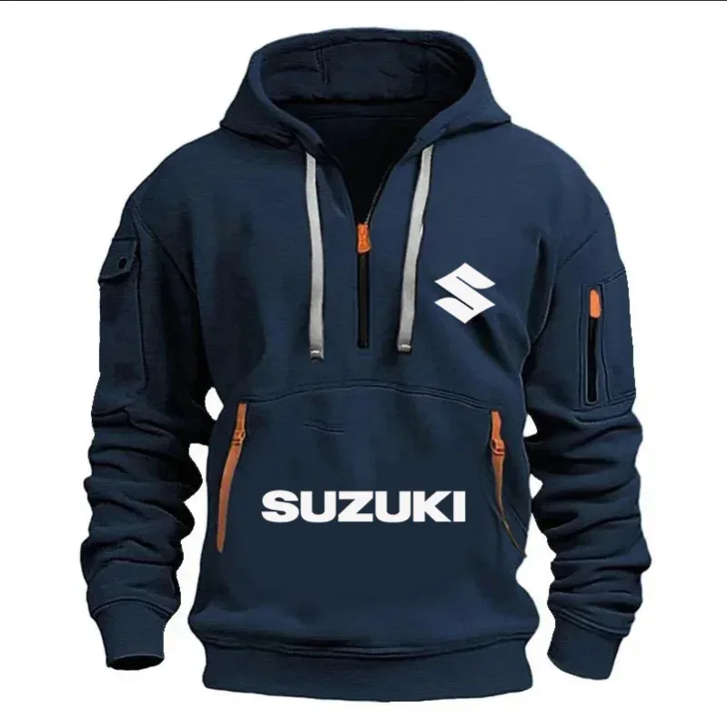 Suzuki Logo Men's Outdoor Hoodie Half Stand Collar Warm Shirt for Cycling Autumn Winter 2026 New Collection — image 3