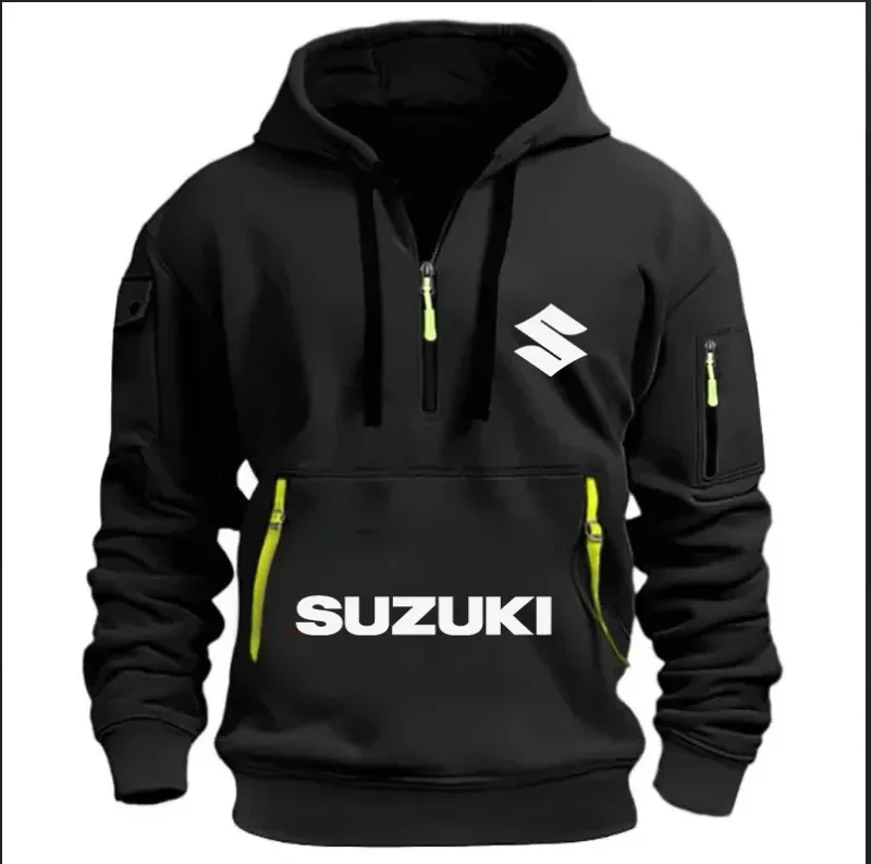 Suzuki Logo Men's Outdoor Hoodie Half Stand Collar Warm Shirt for Cycling Autumn Winter 2026 New Collection — image 2