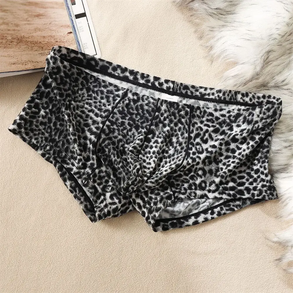 Hot Men's Low Waist Sexy Leopard Print Boxer Shorts Comfortable Summer Thin Male Trunk Underwear Plus Size — image 4