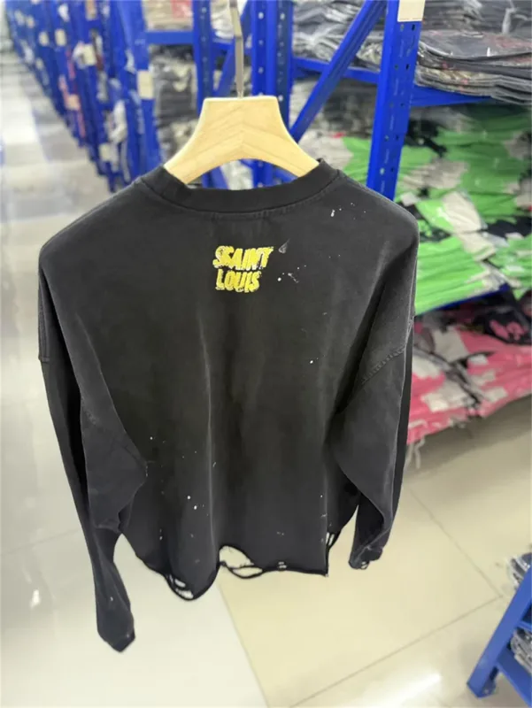 Autumn Winter New Saint Graffiti Print Vintage Washed High Street Casual Loose Cotton Versatile Hoodie Trendy Sports Top Men
