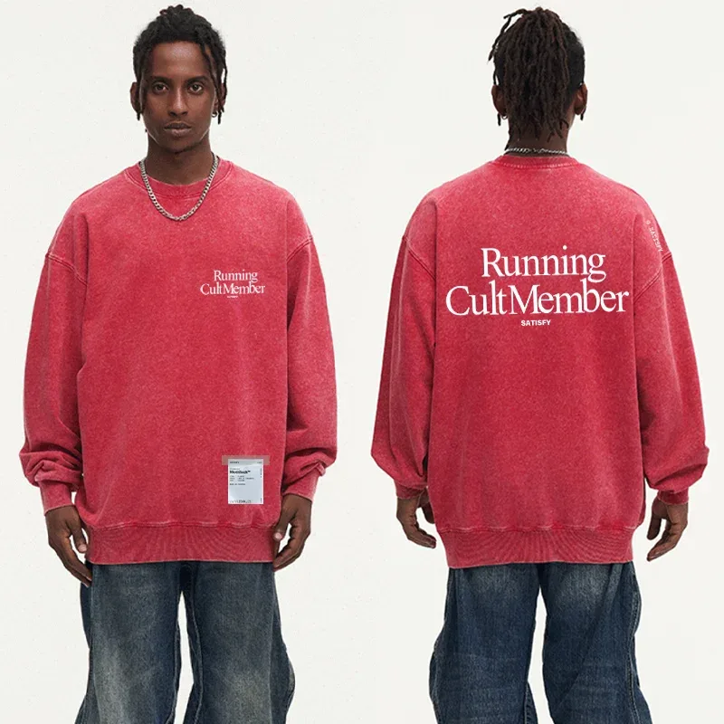 outdoor Self-Adhesive SATISFY Print Sweatshirt Round neck Jacket Street Style Loose Fit Long Sleeve Warmth for Young Men And Wo — image 4