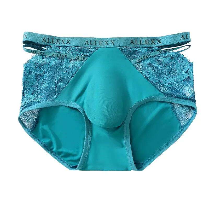 Mga Pambabaeng Panty para sa Mga Lalaki Sexy Lace Hollow Waist Briefs Breathable U Convex Pouch Underpant Soft Lace Ice Silk Splicing Underwear — image 1