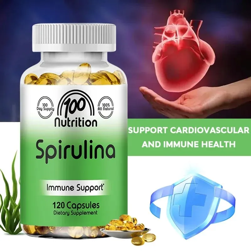 Spirulina Softgels Organic Superfood alga - Támogatja a szív- és érrendszert és az immunrendszer egészségét Erőteljes antioxidáns — image 2