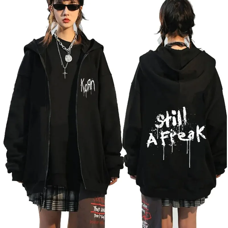 Korn rock band carta logotipo zíper hoodie masculino metal gótico vintage oversized zip up hoodies streetwear punk camisolas jaquetas — image 9